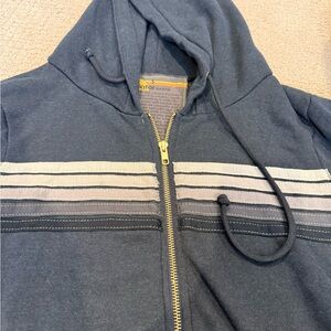 Aviator Nation Charcoal 5 stripe Zip-Up Hoodie with Tan Stripes